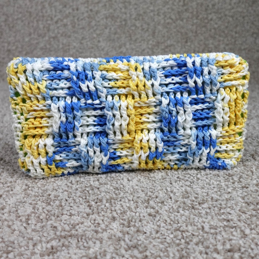 Handmade Reusable Crochet Mop Pad Blue‎ Yellow White Variegated Cotton Swiffer